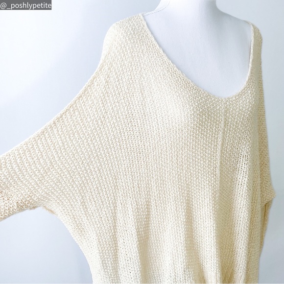 Cream open knit casual dropped shoulder sweater pullover - Picture 4 of 16